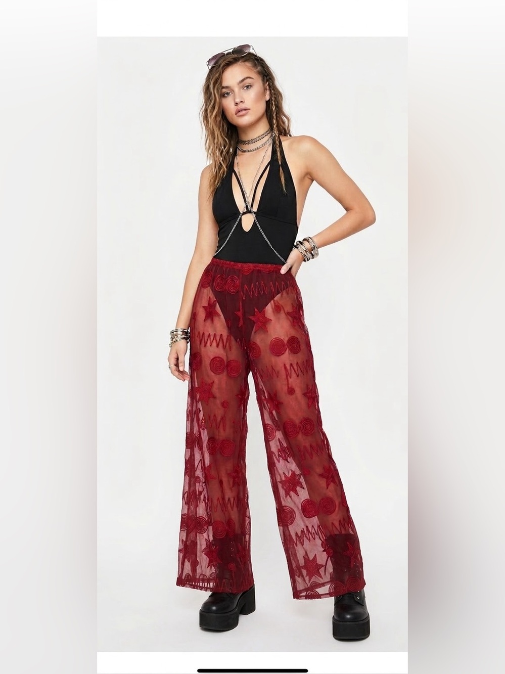 Rare - Vintage Victoria’s Secret Sheer Red Embroidered Pants - Size Medium